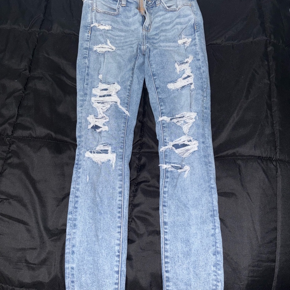 Distressed Blue Jeans AND STRETCHY